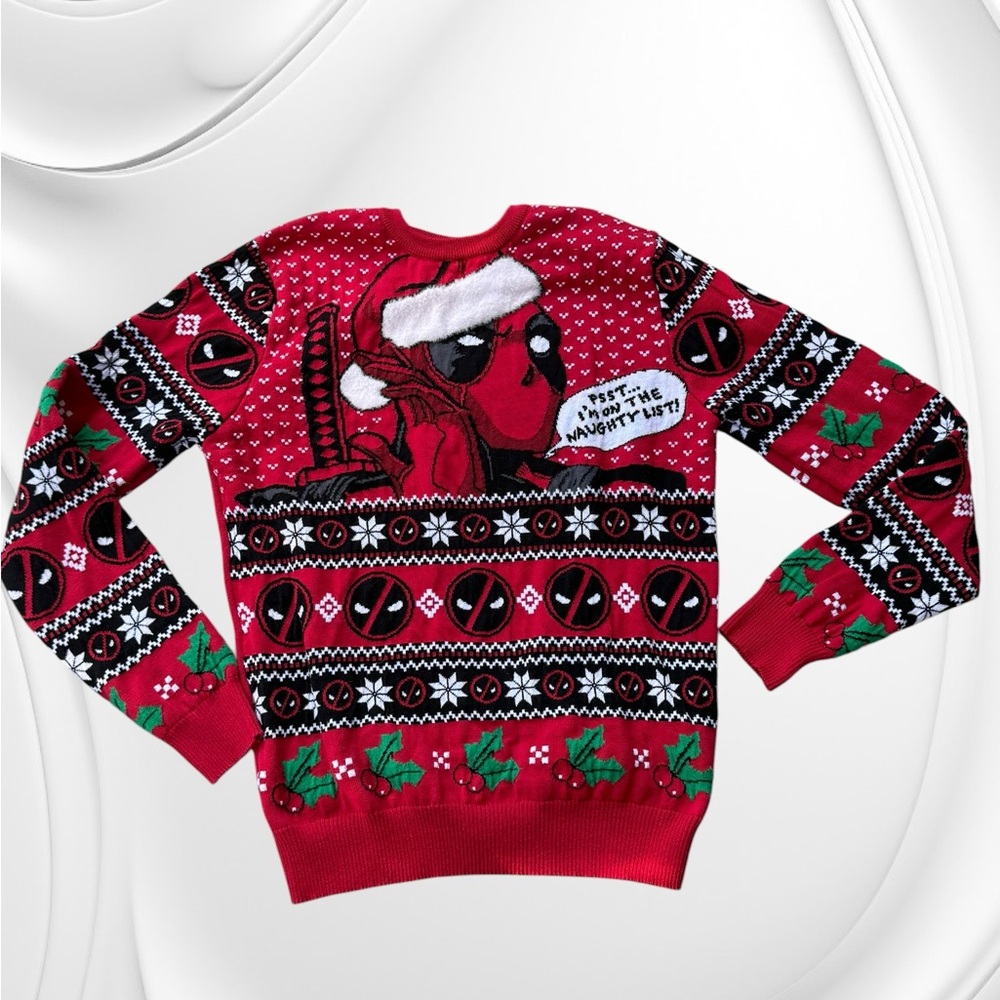 Marvel Deadpool Holiday Crewneck Sweater in Red
